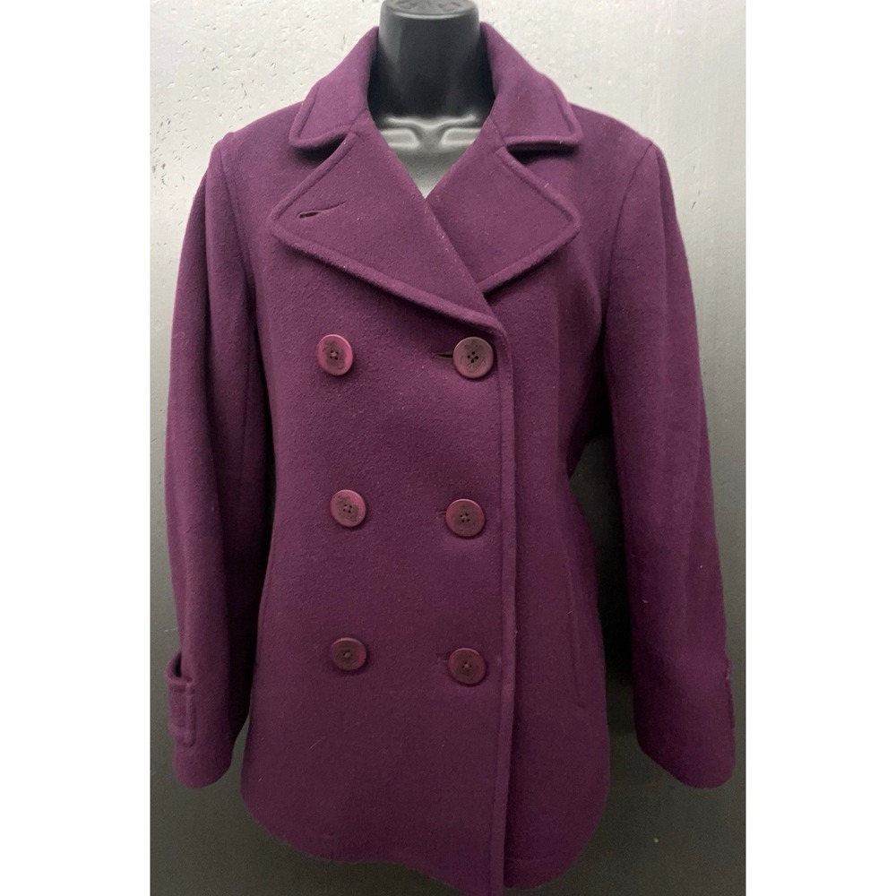 LL Bean Bellandi Italy Wool Coat Women 8P Plum Purple Dbl Breast Thinsulate Prep